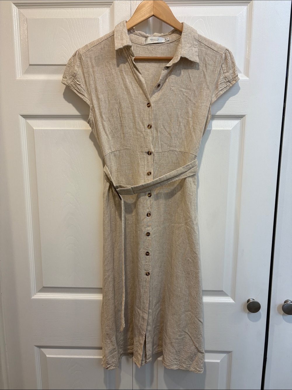 Angel Eye Cream Button-Front Midi with Tie Waist